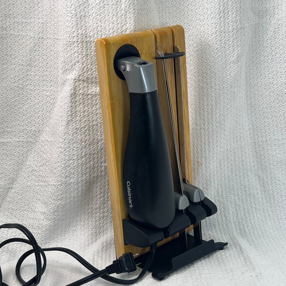 Cuisinart Electric Knife Set Bamboo Storage Butcher Block Carving & Bread Blades